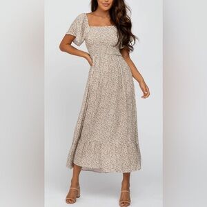 Pinkblush Ivory Floral Smocked maternity / bump friendly maxi